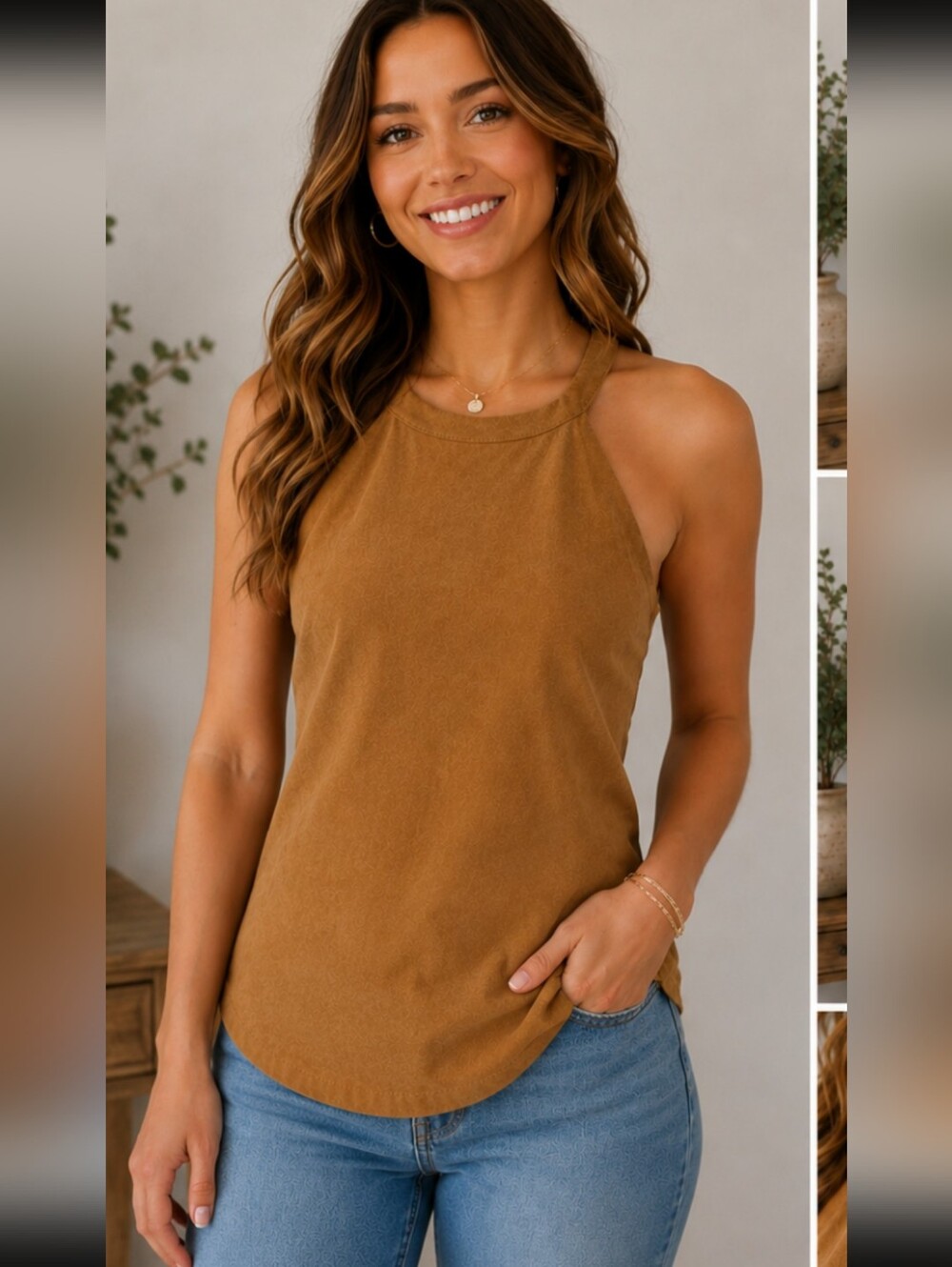 NWT Fab'rik Ashby Cropped Faux Suede Halter Top Tan Size Small